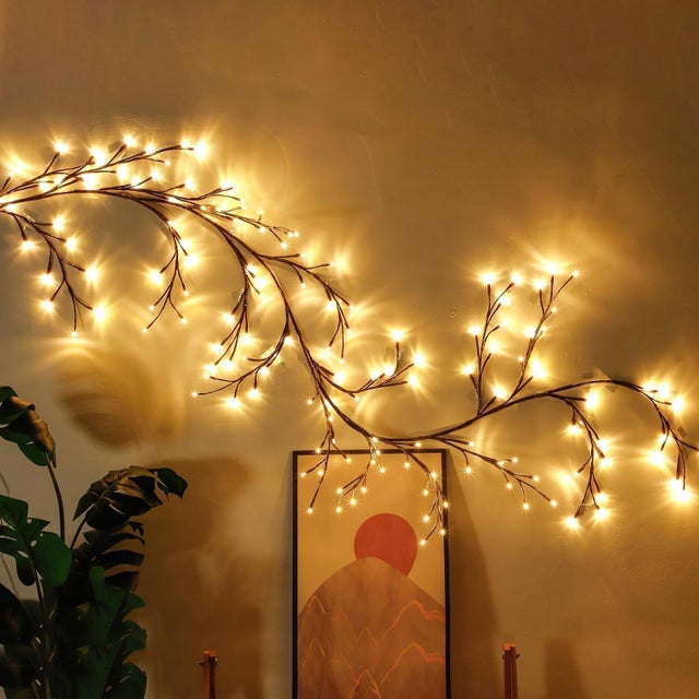 Árbol de luces LED, guirnalda de luces, decoración de pared, decoración de interiores, 144 luces LED de sauce artificial plegables, para dormitorio