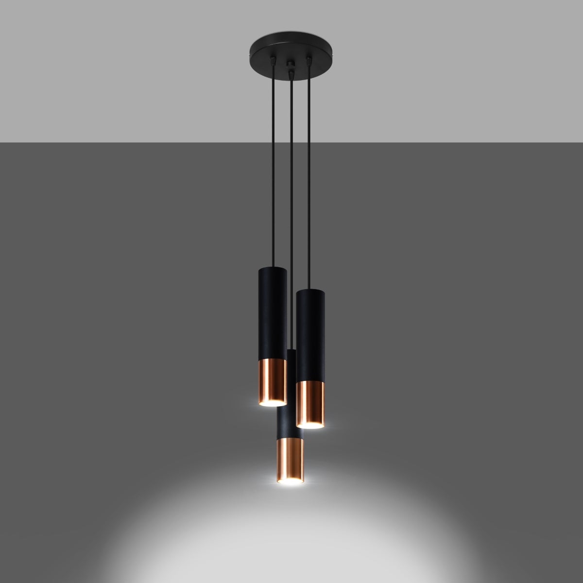 Lampa wisząca ZARPEX 3P czarny/miedź LED 3000K - 20x20x90cm Sollux