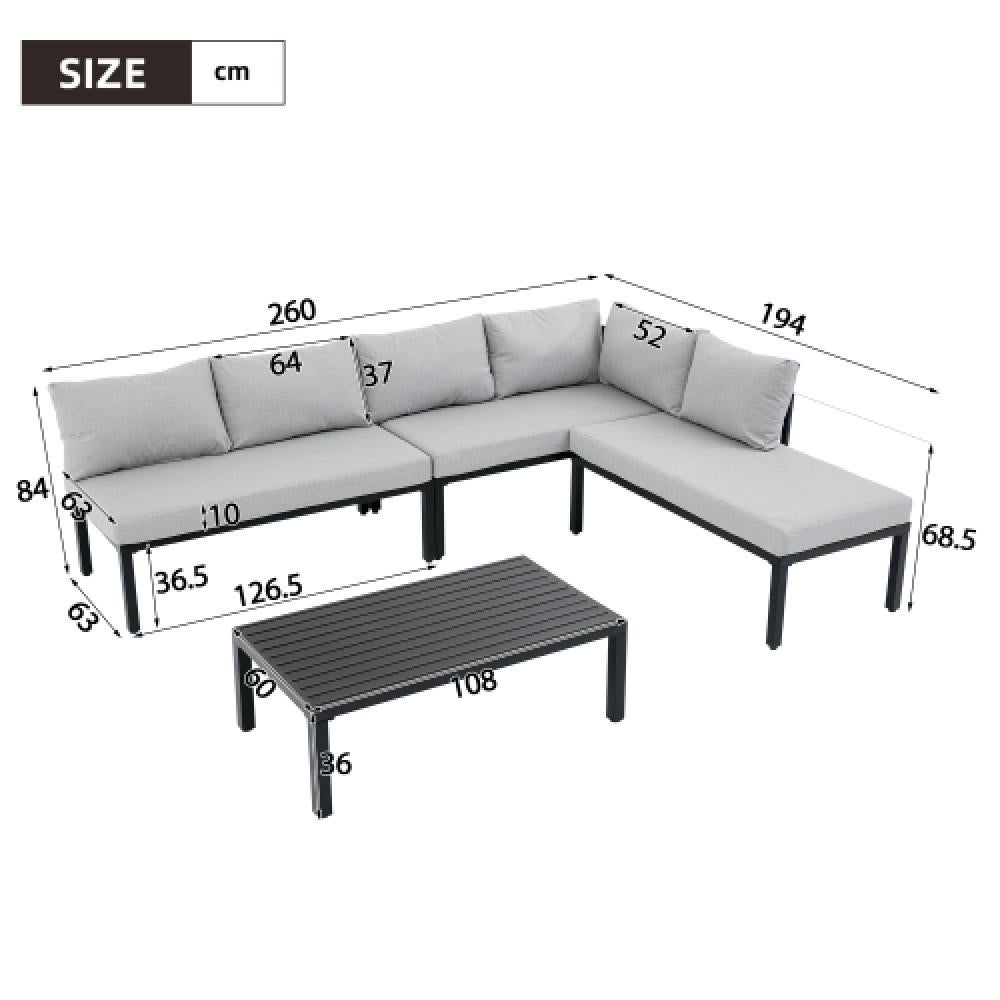 Garten-Essgruppe 6 places modulable avec cadre en acier galvanisé et table intégrée pour jardin gris - 2
