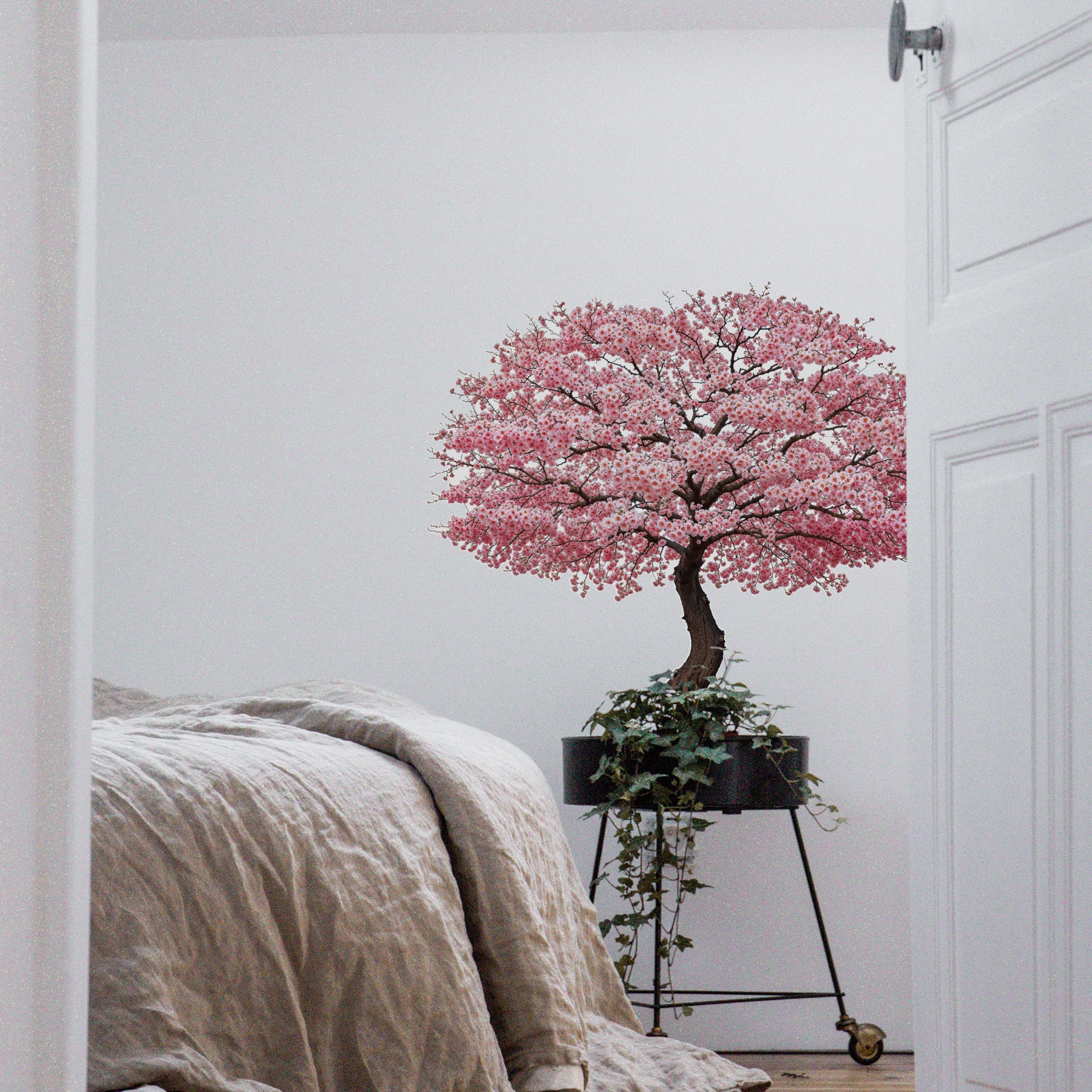 Sticker Mural Fleur Cerisier Rouge 107x64cm - Déco Adhésive Salon Chambre Cuisine