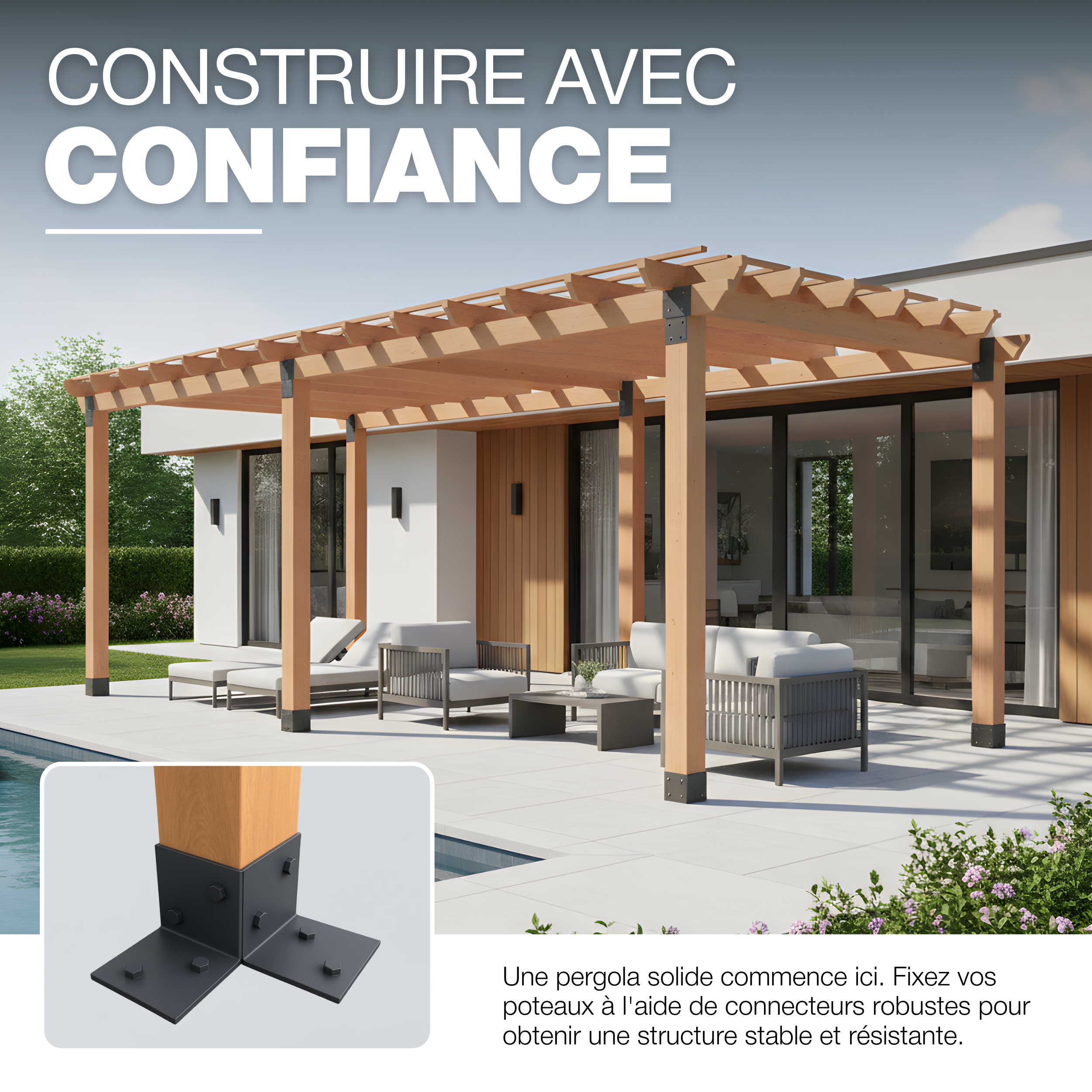 Pergola 71x71mm Revêtement en Poudre Anthracite Kit Pergola en Bois Plaques de Sol Fixation au Sol Connecteur de Poteau GeZu Impex - 5