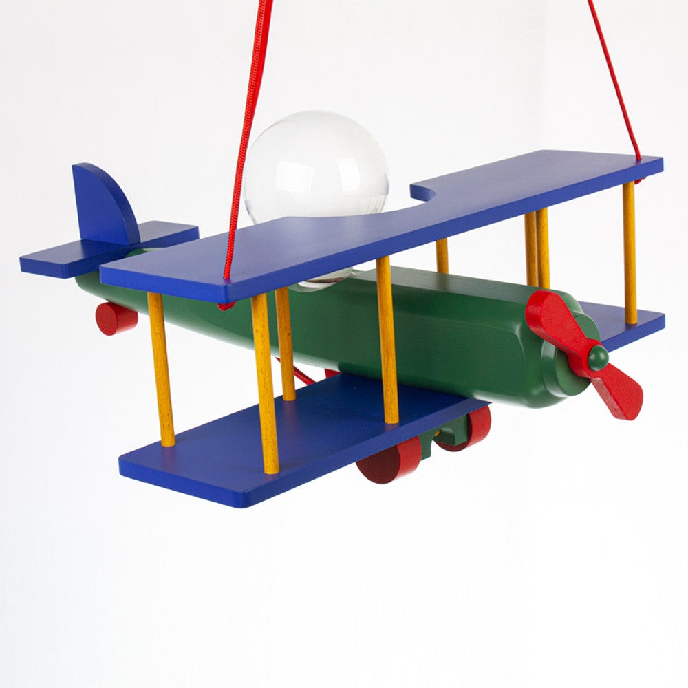 Lampadario a sospensione per cameretta bimbo , aereo in legno 45cm X 42cm. Multicolore - 2