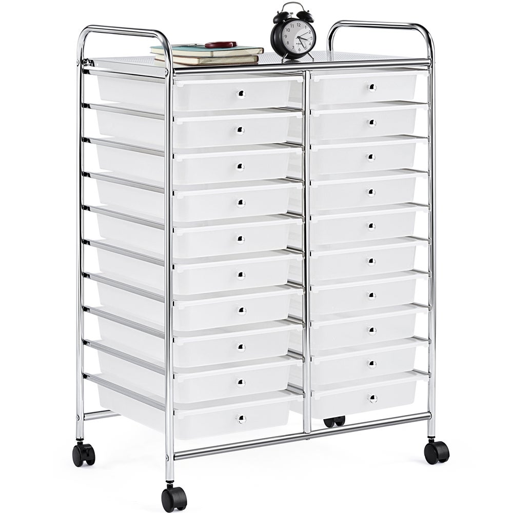 Chariot De Rangement 12 Tiroirs Yaheetech - Blanc Transparent - 63x38,5x82cm - Roulettes - Pour Bureau, Cuisine, Salle De Bain