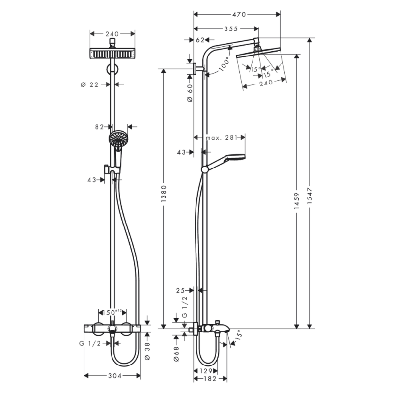 Colonne bain douche thermostatique HANSGROHE Crometta E 240 chromé - 6