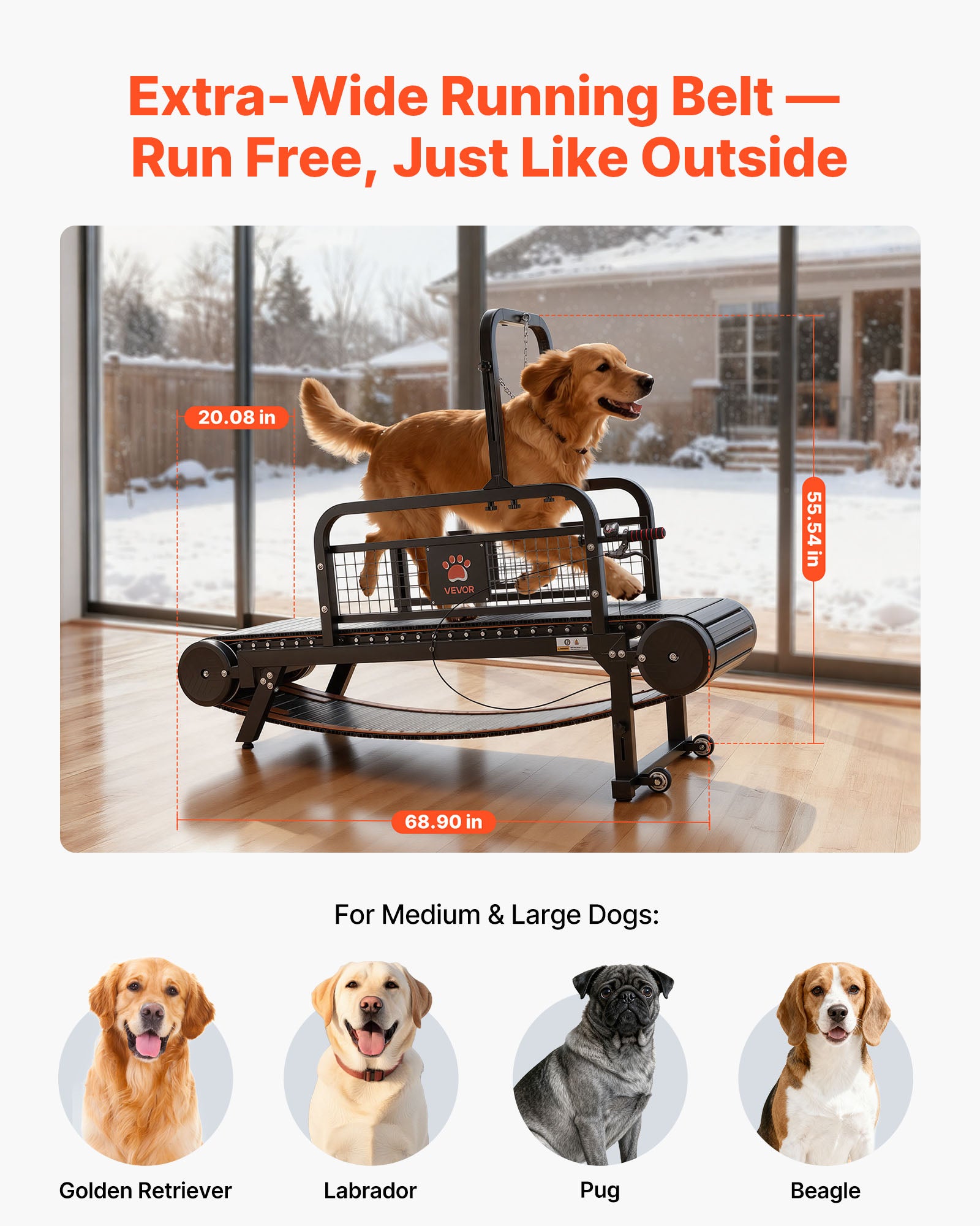 Cinta de correr VEVOR para perros pequeños a medianos, estera de ejercicio interior no motorizada para perros, carga máxima 400 libras, inclinación - 2