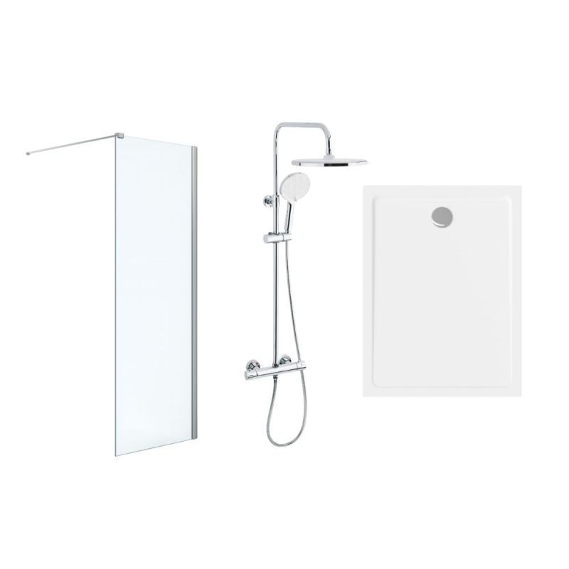 Pack Douche Complet – Paroi Walk-In 100x200 Chrome + Colonne SAT 3 Jets + Receveur Marbre Coulé Blanc 120x80 (SAT100C7PR128W) - 2