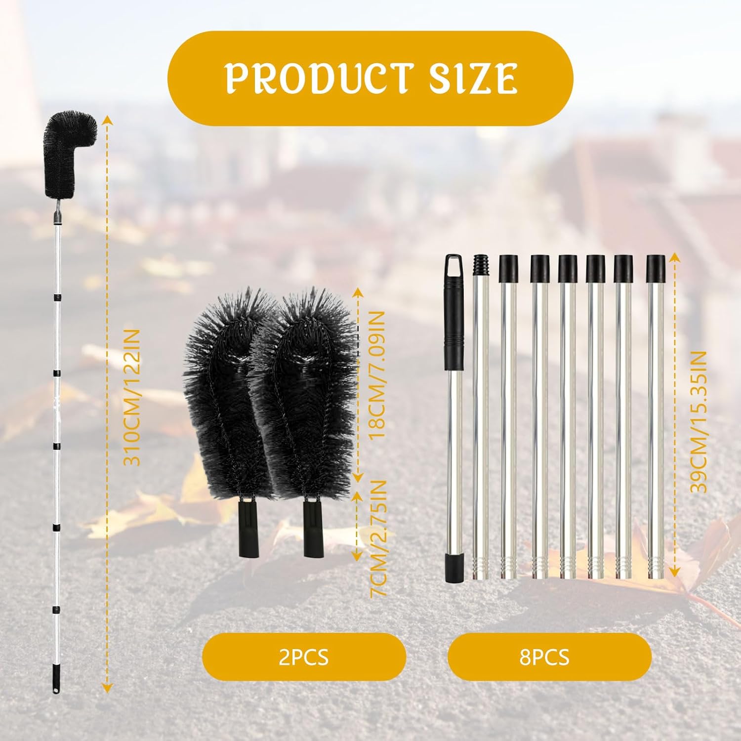 3,1 M Brosse Nettoyage GouttièRe, Perche De Nettoyage Telescopique Brosse Telescopique Toiture avec Manche Extensible Balai - 2