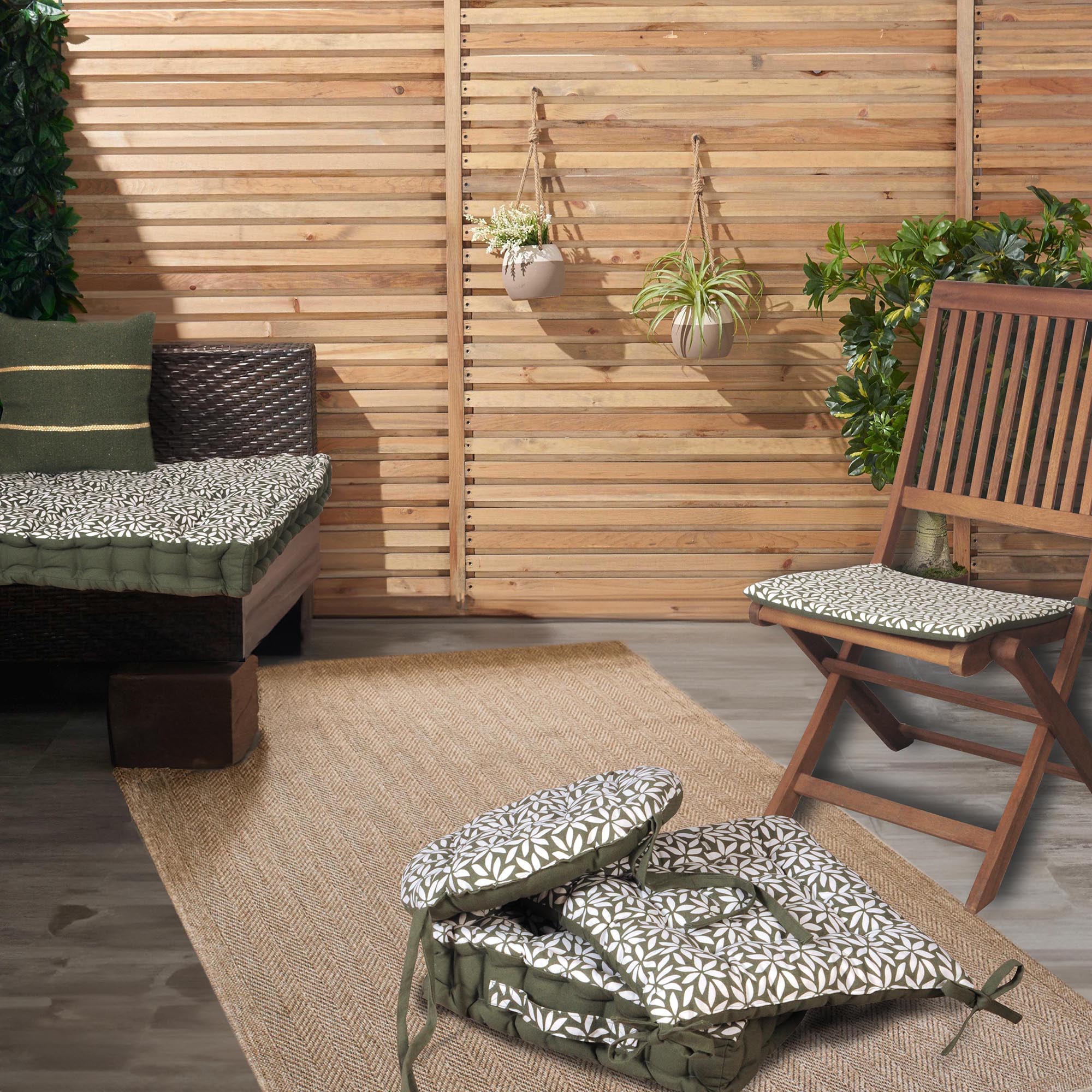 Matelas palette capitonné 80x120cm, Kaki imprimé floral - 4