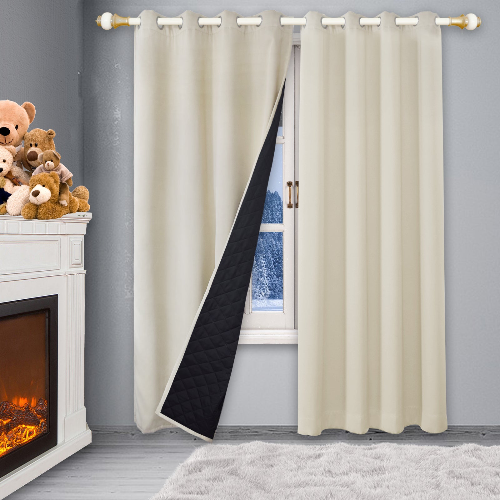 Cortinas opacas 2 peças Cortinas para sala Cortinas térmicas isolantes frio e calor 132x213cm para quarto com ilhós bege - 9