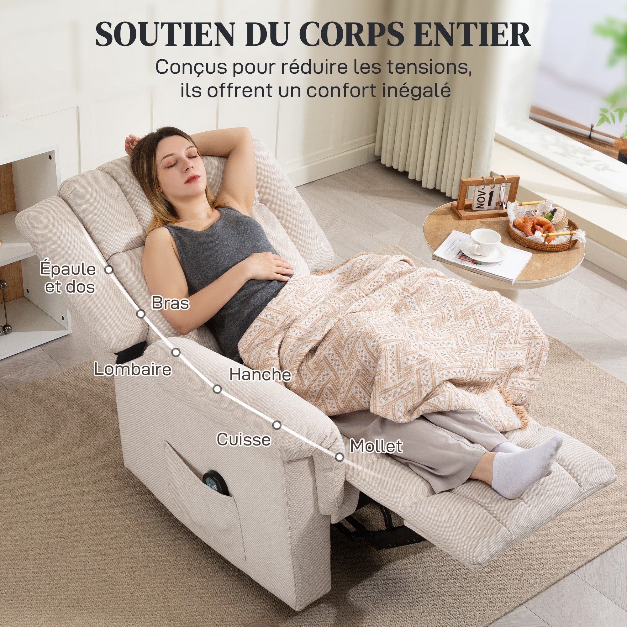 Fauteuil relax massant tissu chenille HOMCOM - 8