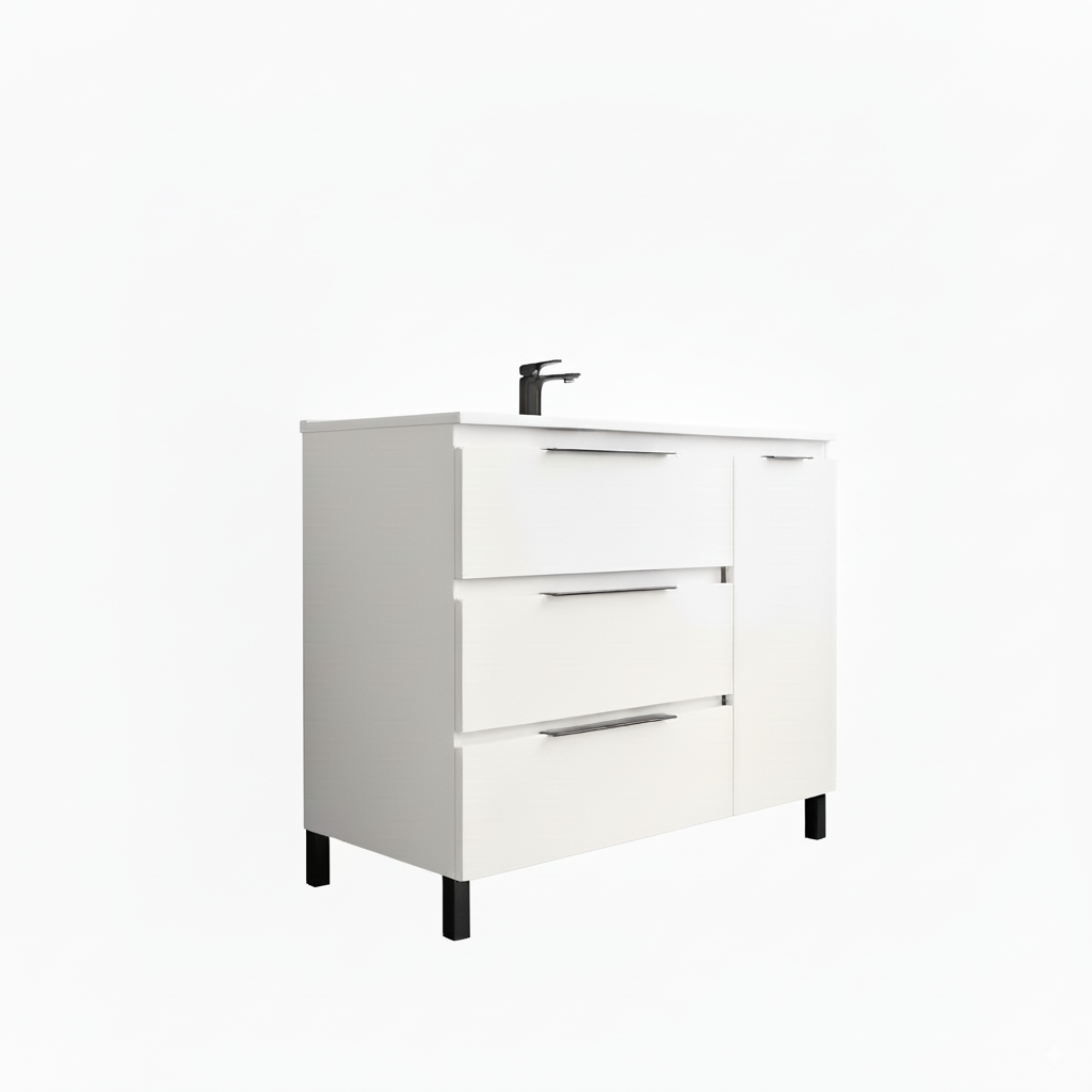 Set Alessandria d'armoire et plan de travail en 100 cm, finition blanche avec poignée directionnelle - 2