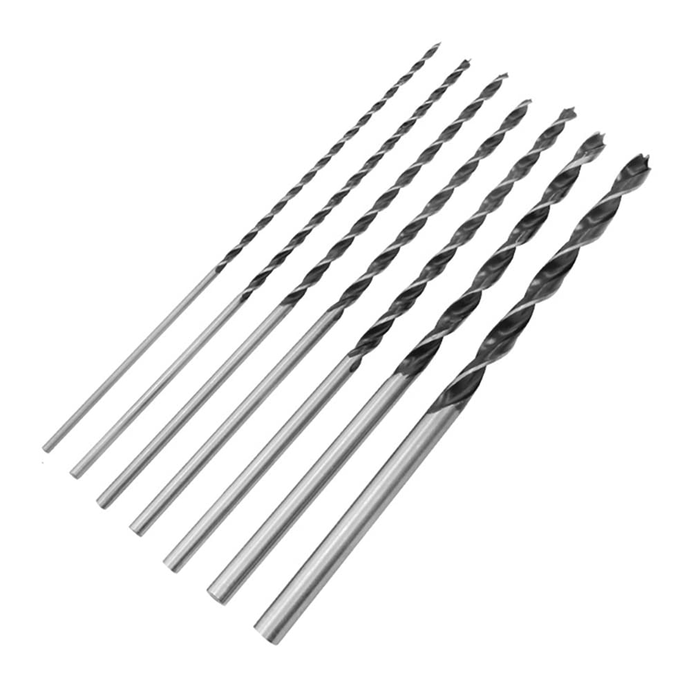 Zestaw 7 wierteł do drewna 300 mm, bardzo długie wiertła spiralne ze stali węglowej od 4 do 12 mm, wiertła spiralne trójostrzowe