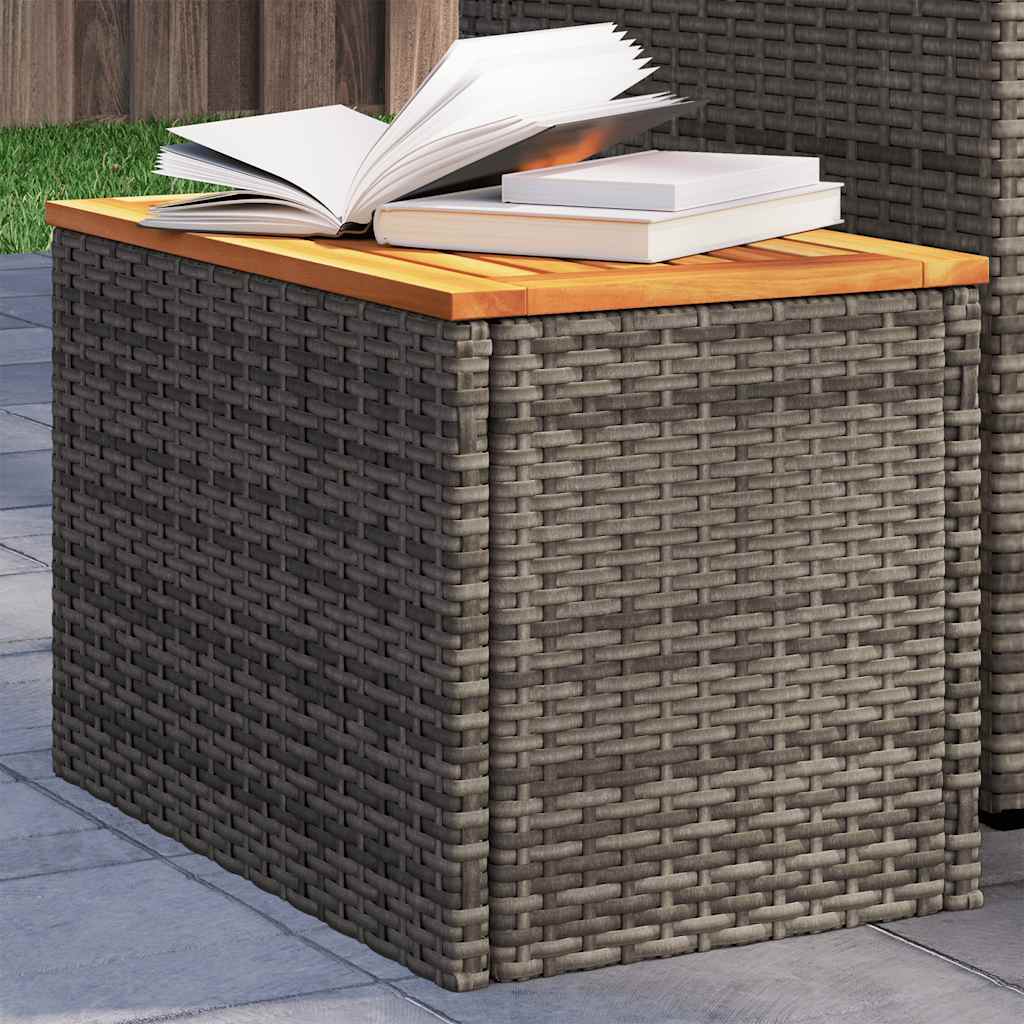 Mesas de apoio p/ jardim, Mesa de terraço 2 pcs vime PE/madeira maciça cinzento - 2