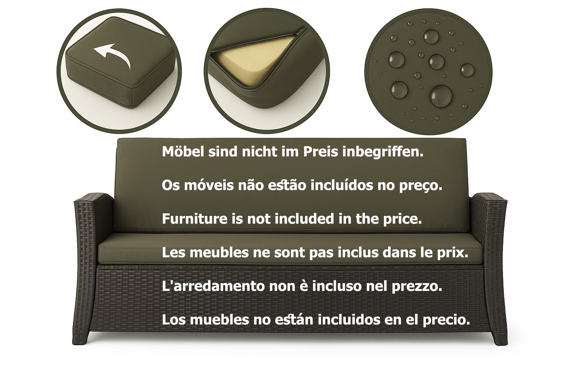 Coussins de canapé meubles de jardin en résine tressée Vert, Coussins balançoire d'extérieur 100x50x50cm Coussin pour banquette 2 places-Slim - 2