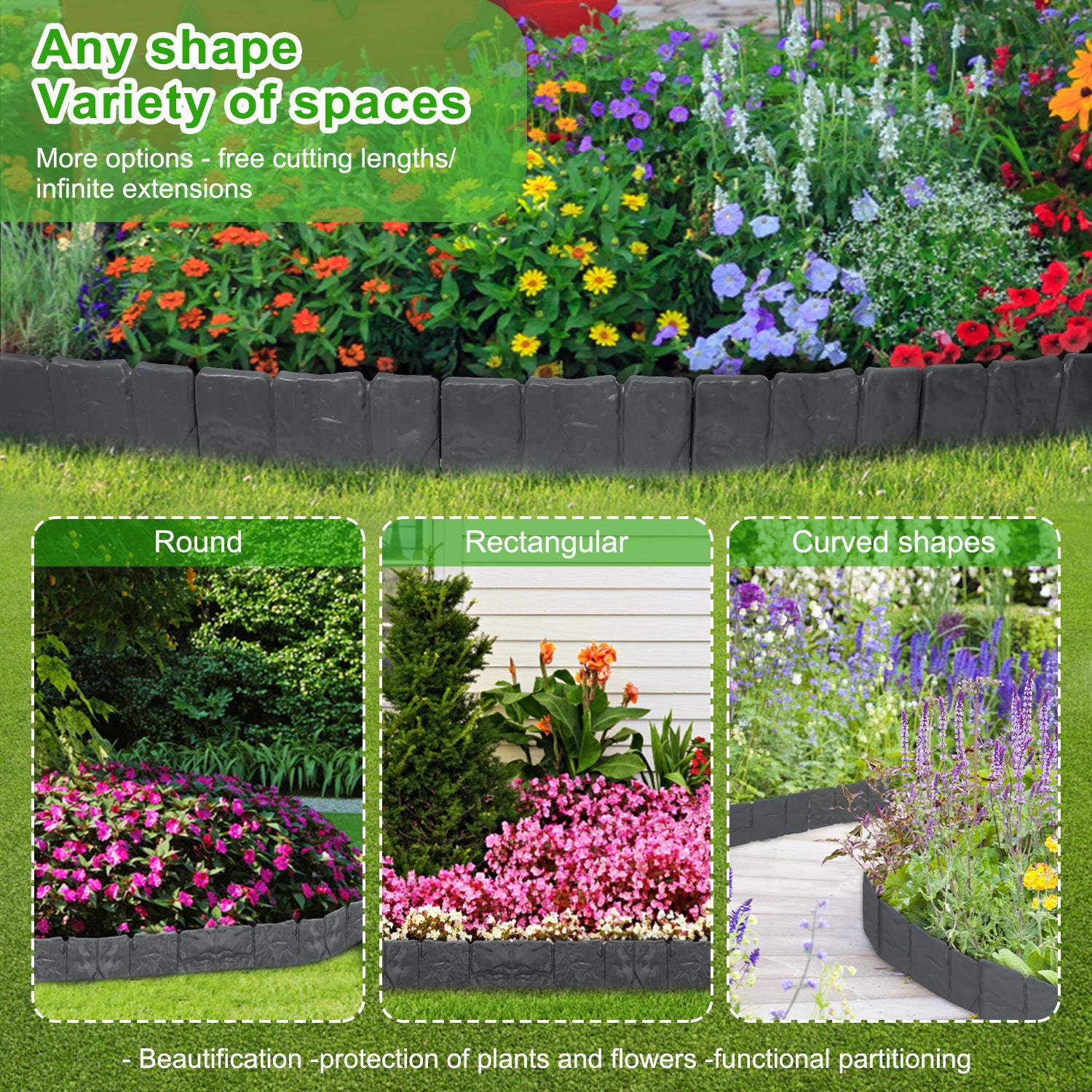20 pièces Bordure de pelouse Effet Pierre bordure de parterre plastique pour jardin 5m Anthracite - 4