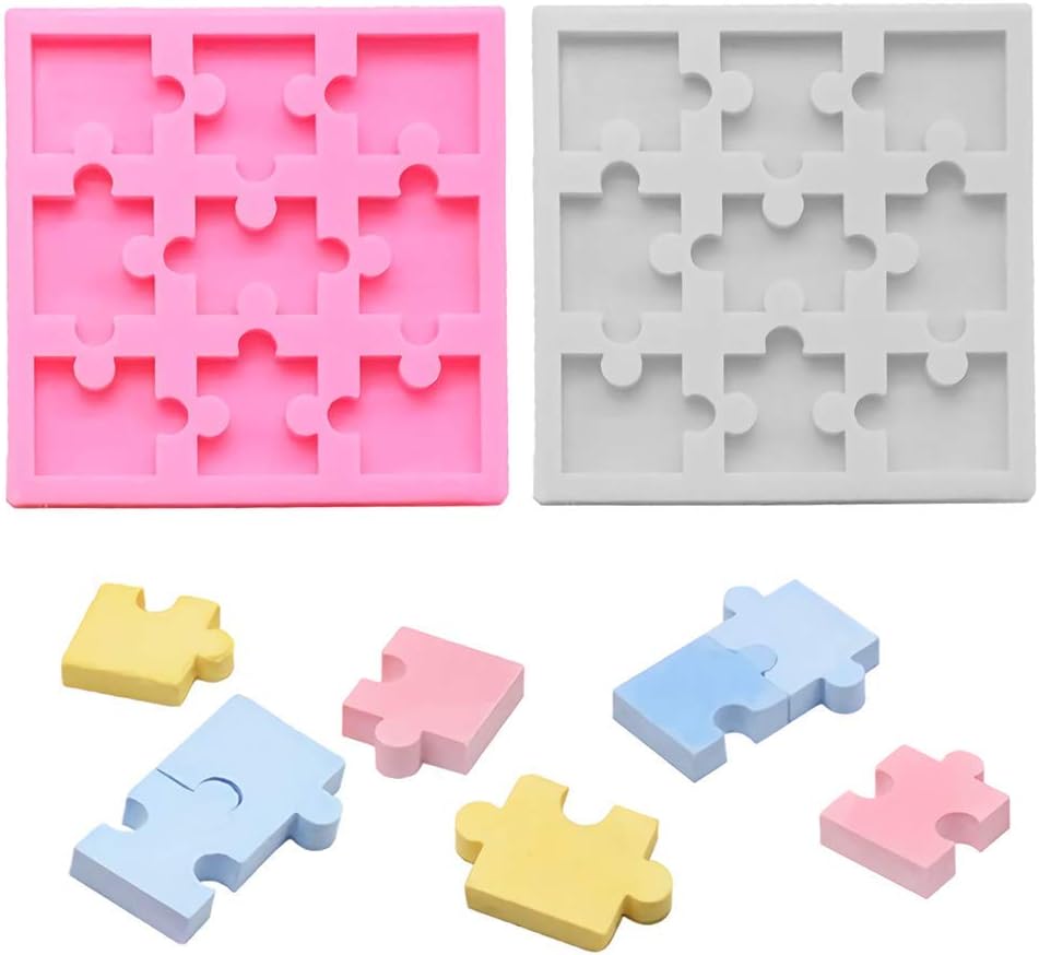 Zestaw 2 silikonowych foremek w kształcie puzzli do czekolady, fondantu, cukierków, ciast, ciasteczek, bombek tłuszczowych, próbek wosku, foremek w ks