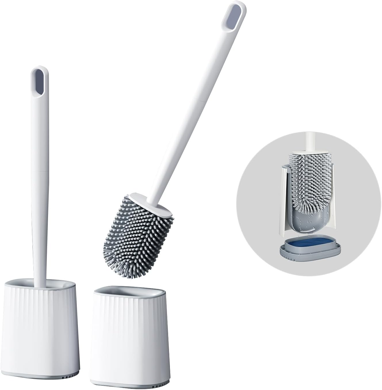 Relaxdays Brosse WC Avec Support Mural Et Réservoir, Séchage Rapide, Fixation Adhésive Sans Percer, Plastique Blanc/Gris