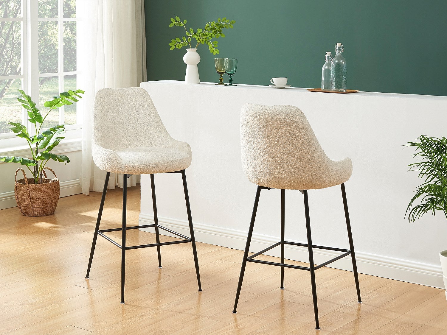 Zestaw 2 stołków barowych z bukli i czarnego metalu - Biały - TOYBA Pascala Morabito