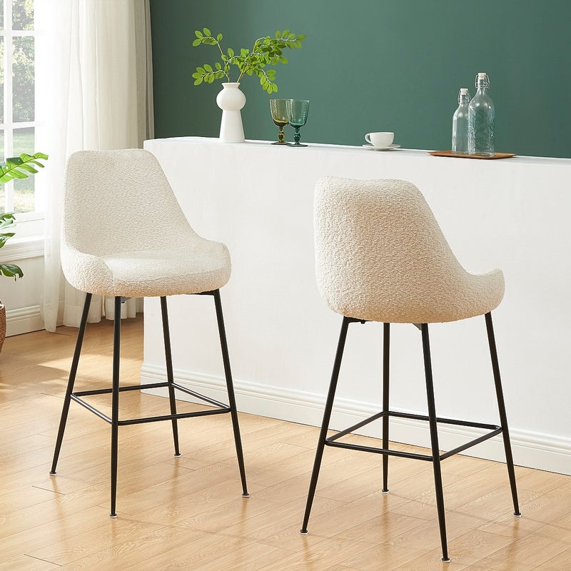 Zestaw 2 stołków barowych z bukli i czarnego metalu - Biały - TOYBA Pascala Morabito