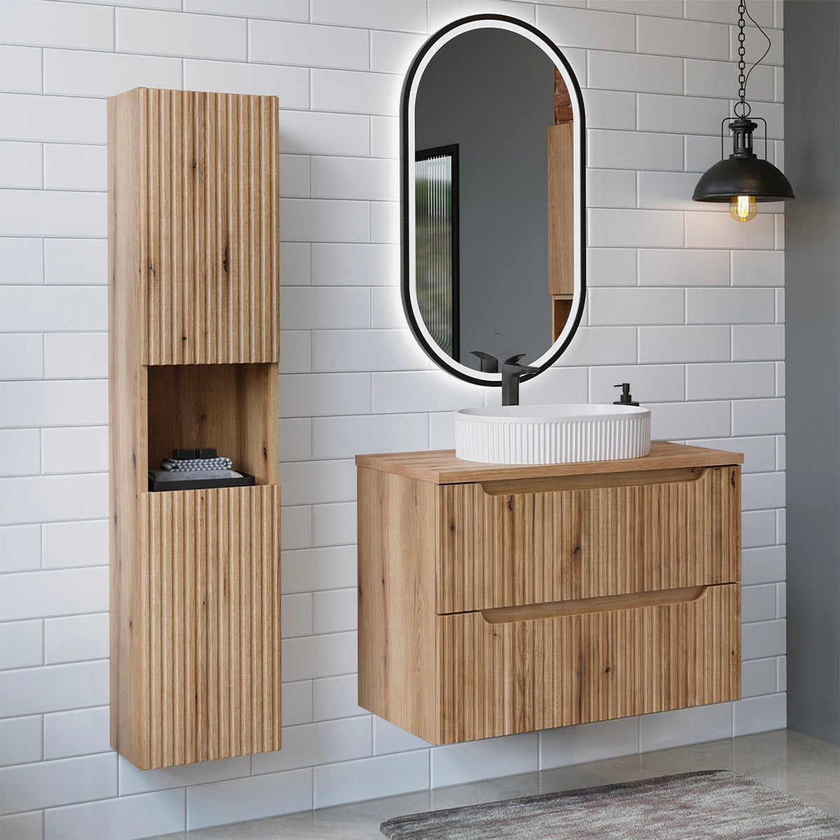 Ensemble meuble simple vasque 80cm 2 tiroirs et colonne Riva Bois ...