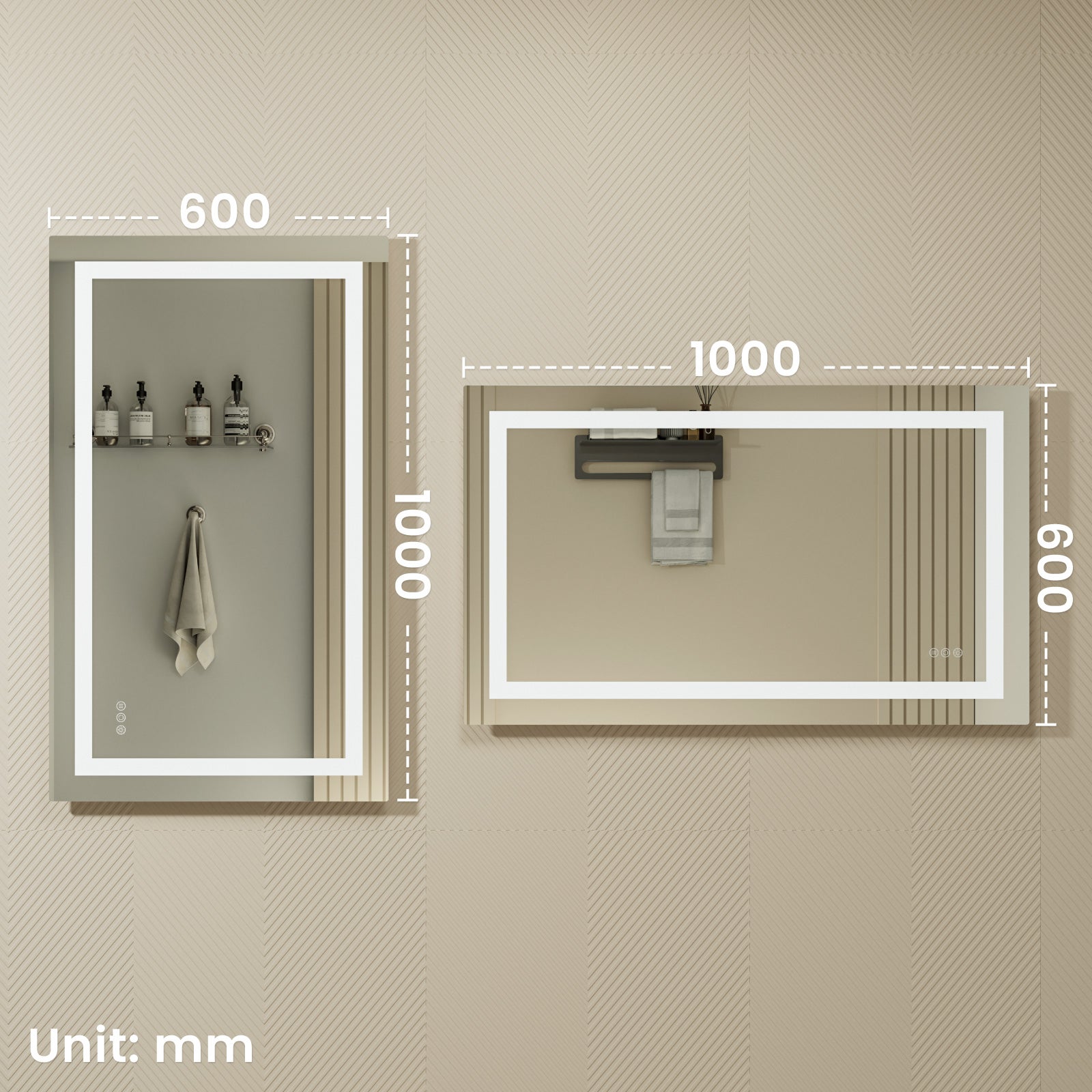 LED Miroir Lumineux+Tricolore + Anti-buée 100x60cm Salle de Bain Dimmable,Mémoire,Tactile - 7