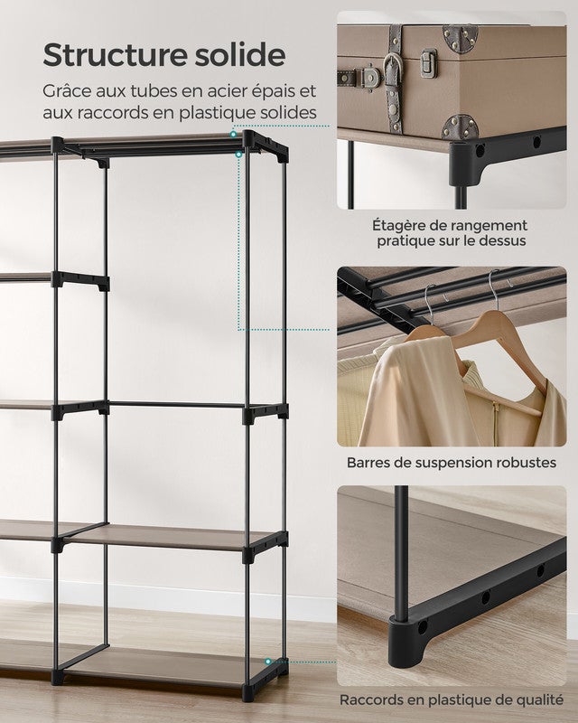 Armoire de Rangement, Penderie Pliable, avec Barres de Suspension, Porte-vêtements, 182 x 43 x 182 cm, Taupe - 4