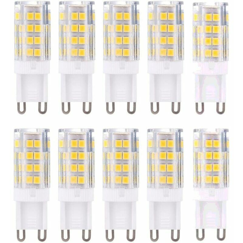 Zestaw 10 żarówek LED G9, barwa ciepła biała 3000 K, 5 W, odpowiednik żarówek halogenowych 40 W, 420 lumenów, niściemnialne.