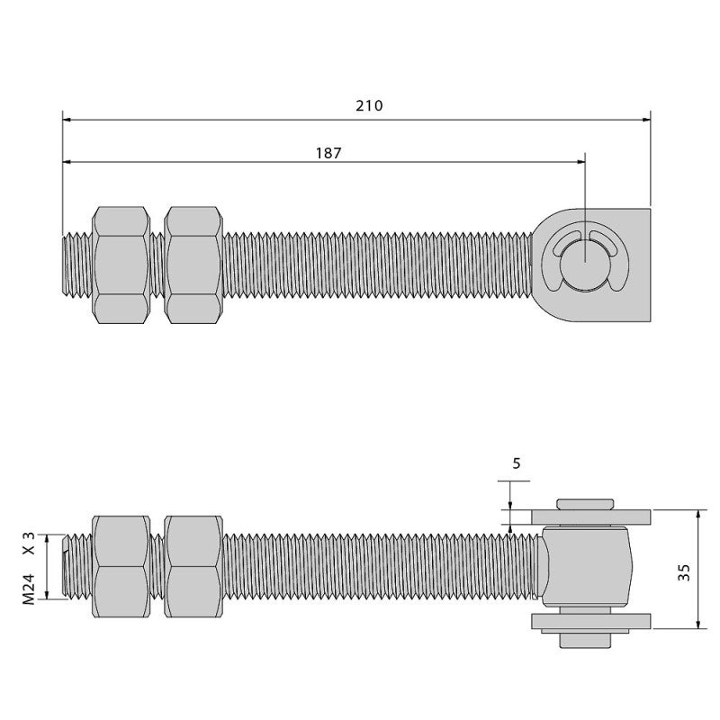 Gond long à visser avec chape à souder M24 - 300 kg - 2