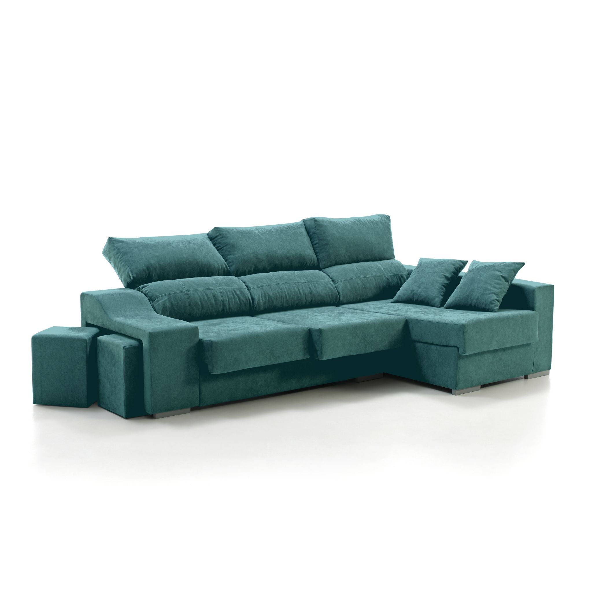 Sofa esquinero chaiselongue kvasir derecha 260x150 cm turquesa 4 plazas tejido con sistema acualine desenfundable tanuk
