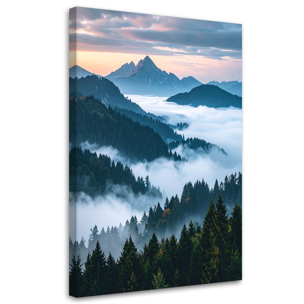 Obraz do salonu sypialni biura, Pejzaż widok góry las mgła natura 70x100