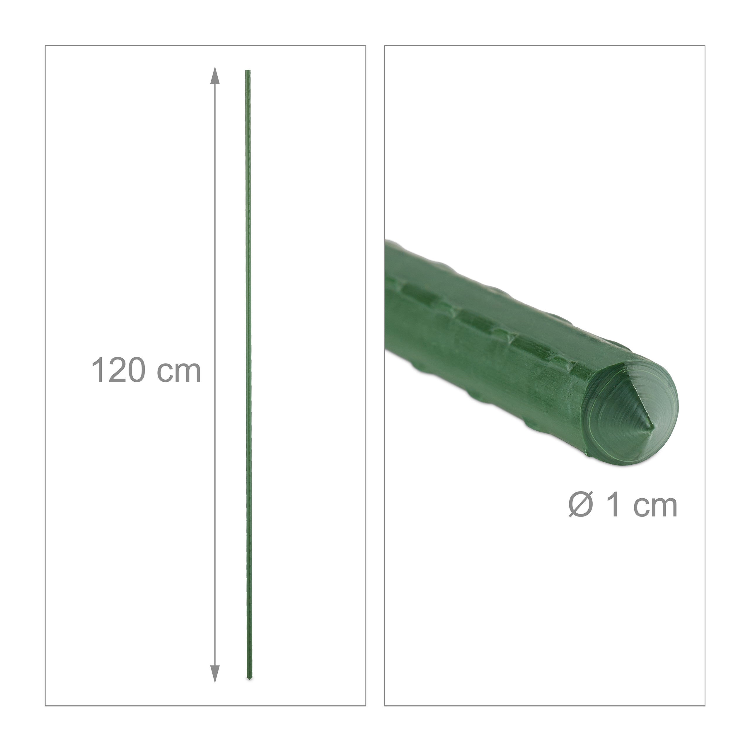 Tuteurs pour plantes, lot de 10, en acier plastifié, 120 cm et ø 10 mm, vert foncé, pour plantes grimpantes, Relaxdays - 4