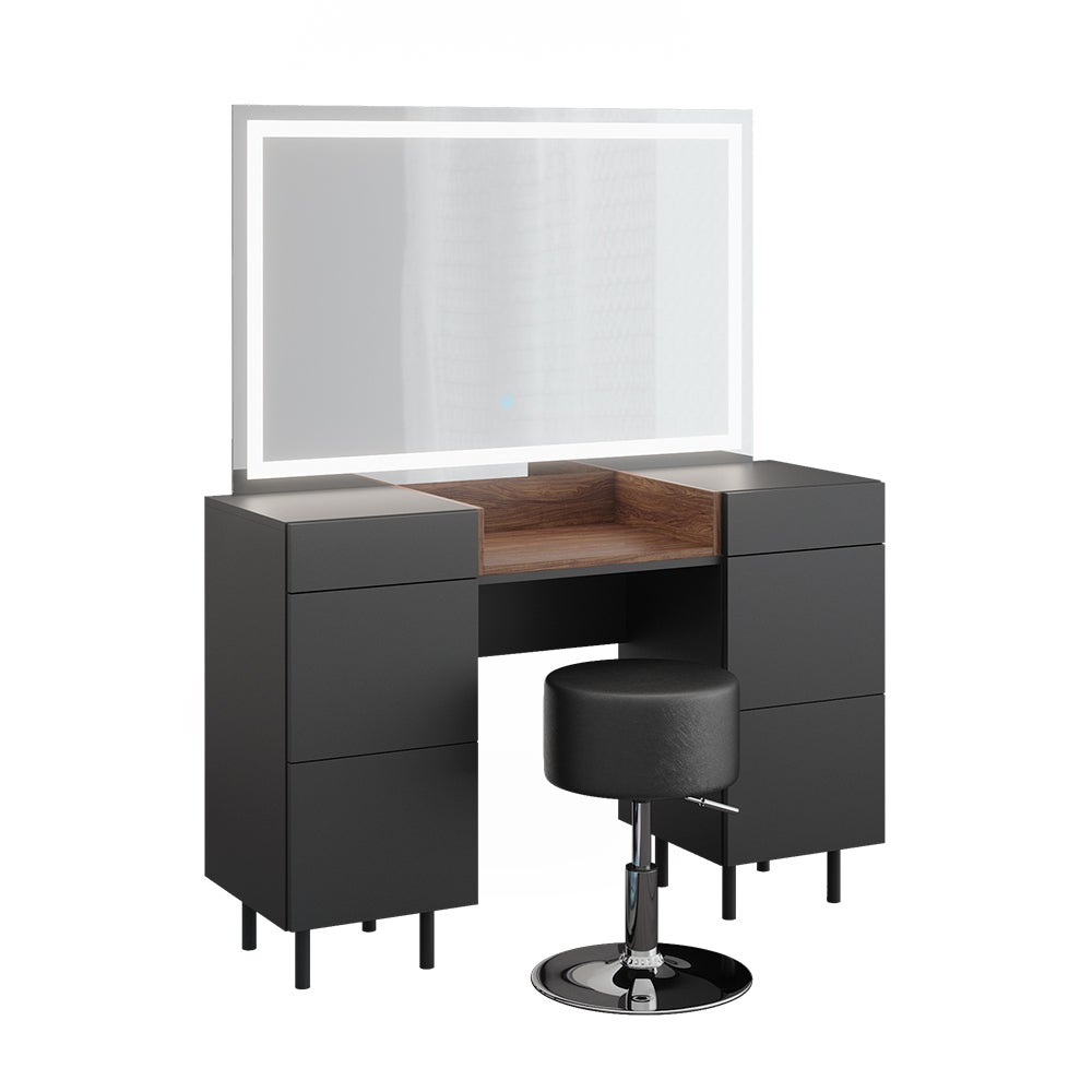 Vicco Coiffeuse Sherry, Anthracite, 90cm Avec Miroir LED Et Tabouret