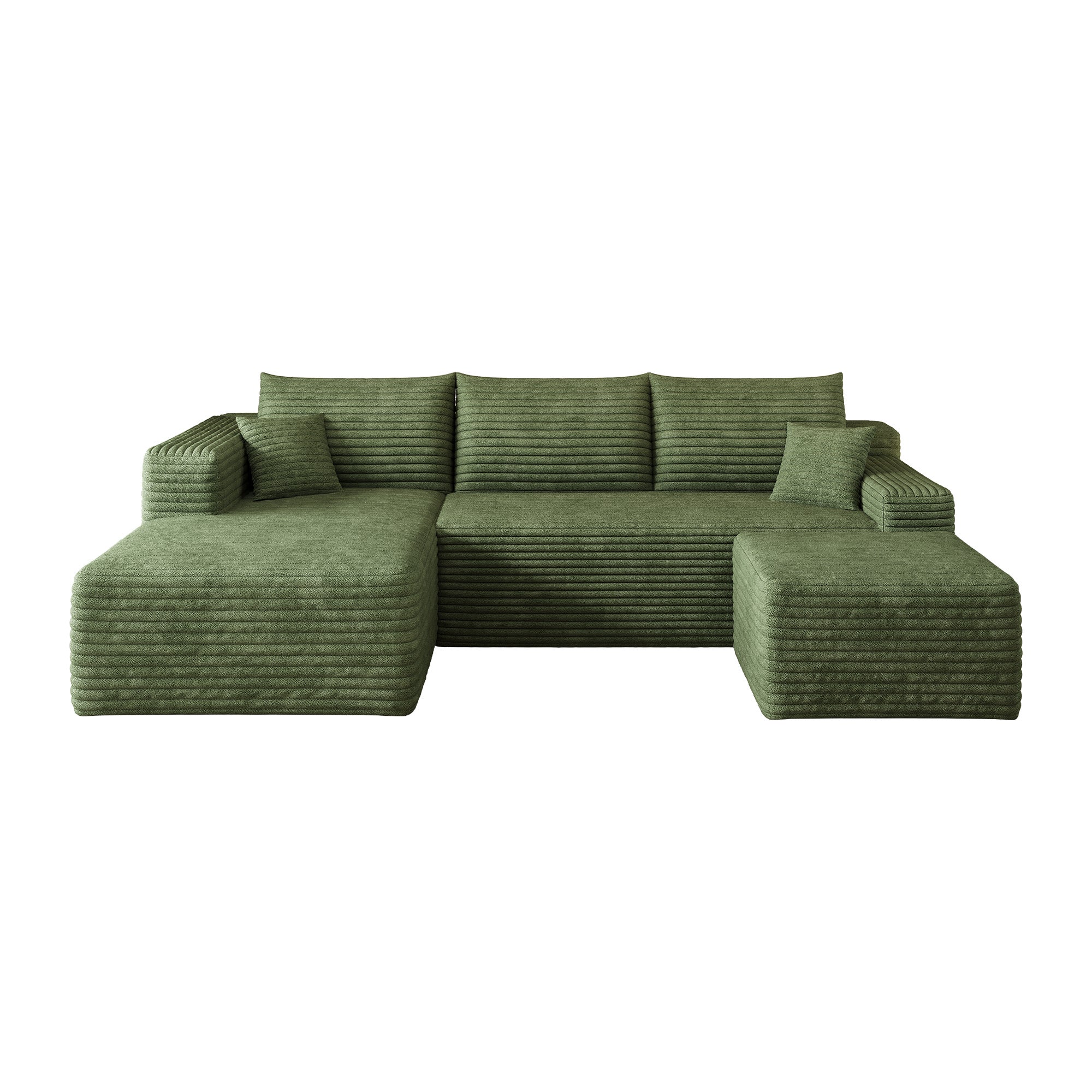 Canapé d'angle 4 places en tissu velours côtelé vert, mousse, 241 × 151 × 58 cm - 7