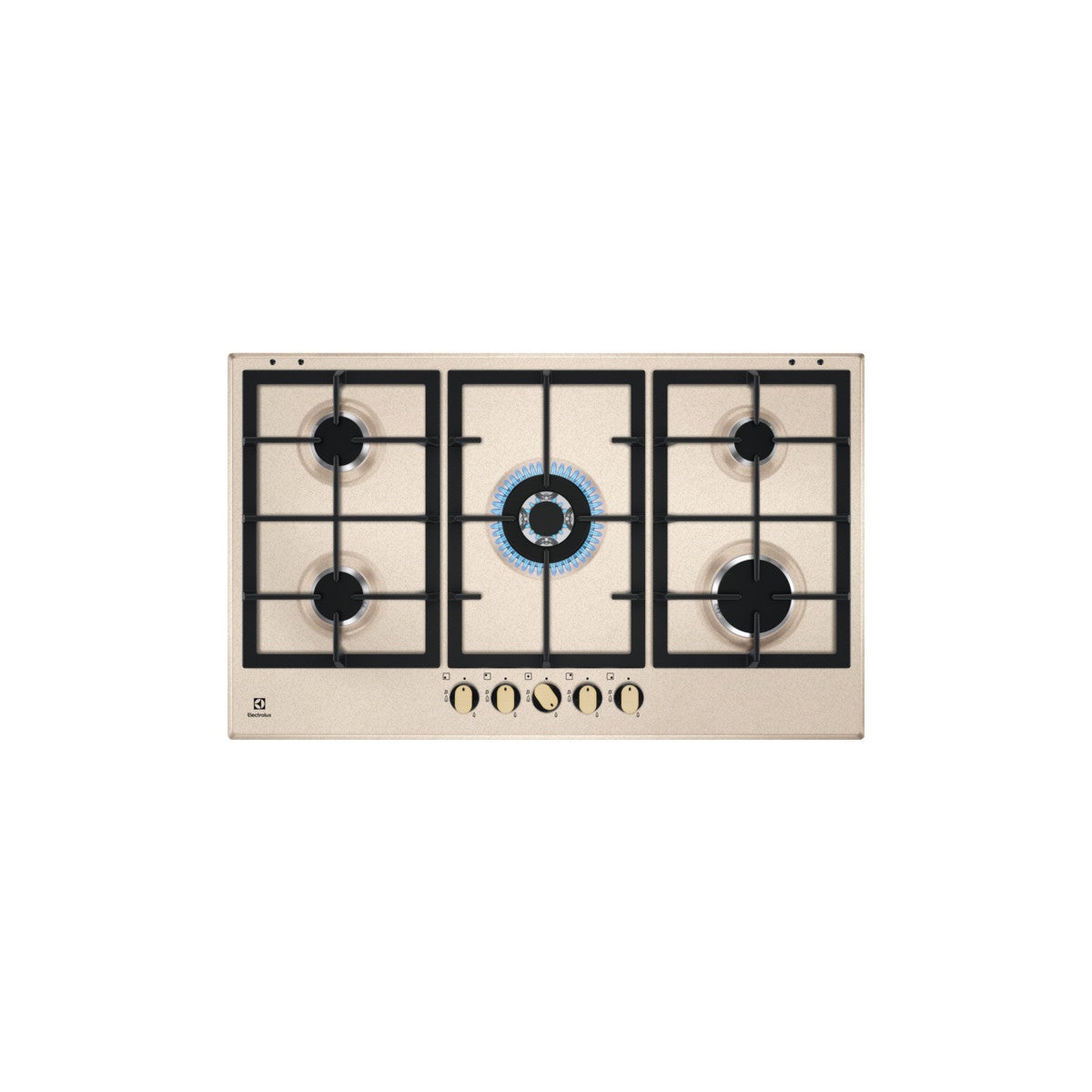 Electrolux KGS 9536 RN Gaskochfeld 90 Cm – Schwarz Gusseisen, Bronzefarbene Griffe, 5 Brenner