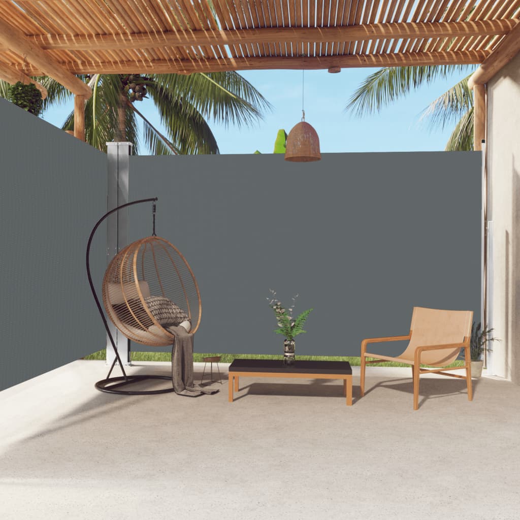 Auvent Latéral Rétractable Anthracite - 220x1200 Cm - Polyester Résistant UV Et Eau - Pour Terrasse, Jardin, Balcon - Montage Inclus - 12