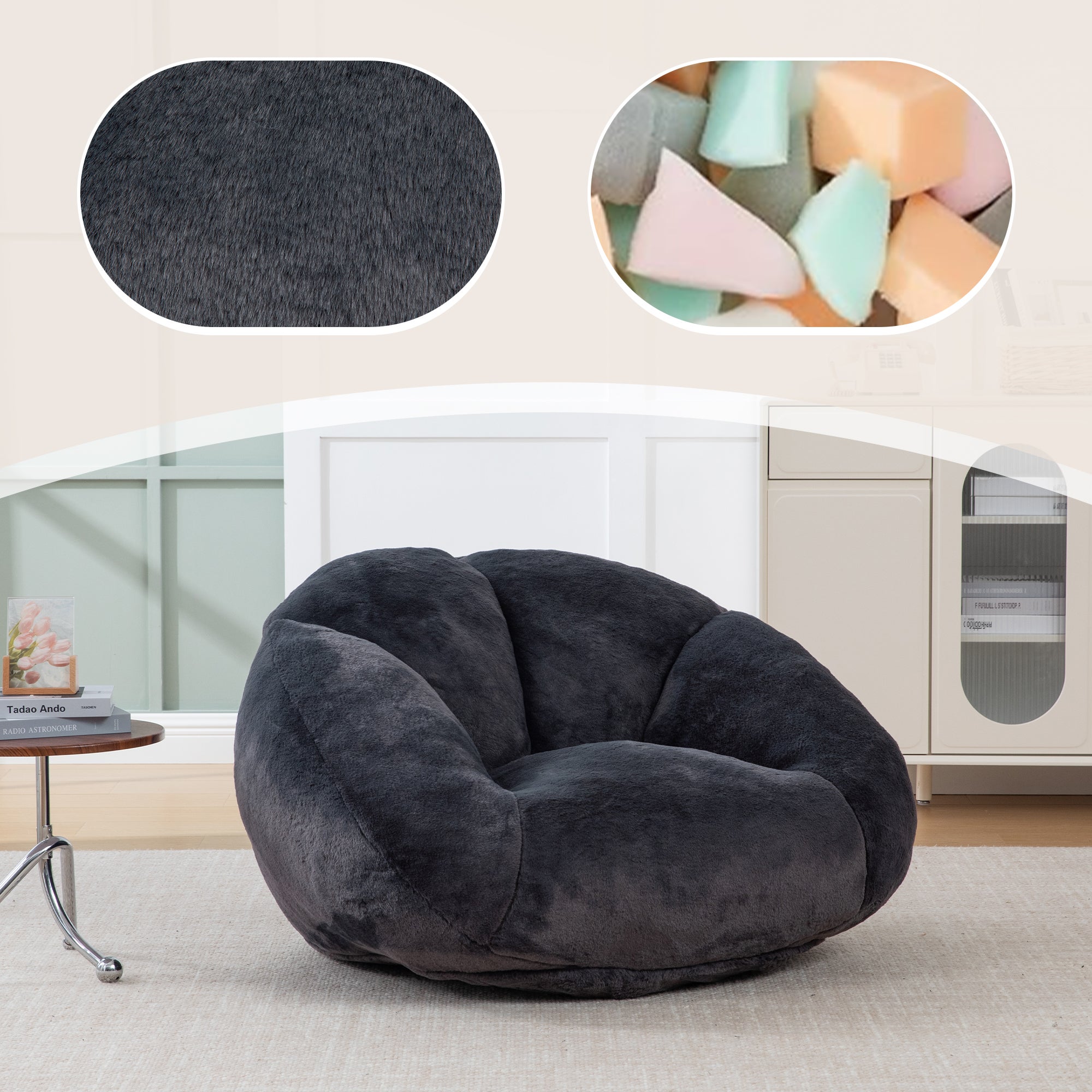 Fauteuil poire velours noir – Dossier pétales, confort mémoire douillet – Dimensions généreuses 100x90cm – Idéal salon/chambre - 3