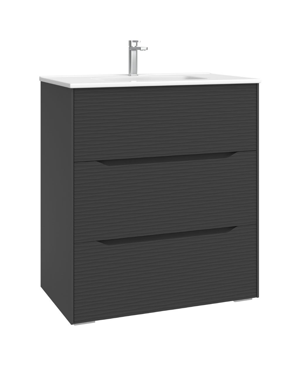 Mobili da bagno a muro con lavandino in ceramica | Chiusura e organizzatore imbottiti per 3 cassetti | Lavabo in ceramica | Nero - Nero | 80cm - 2