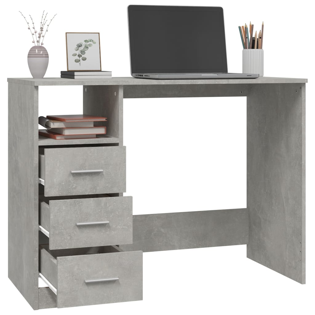 Bureau avec tiroirs Gris béton 102x50x76 Bois d'ingénierie - 5