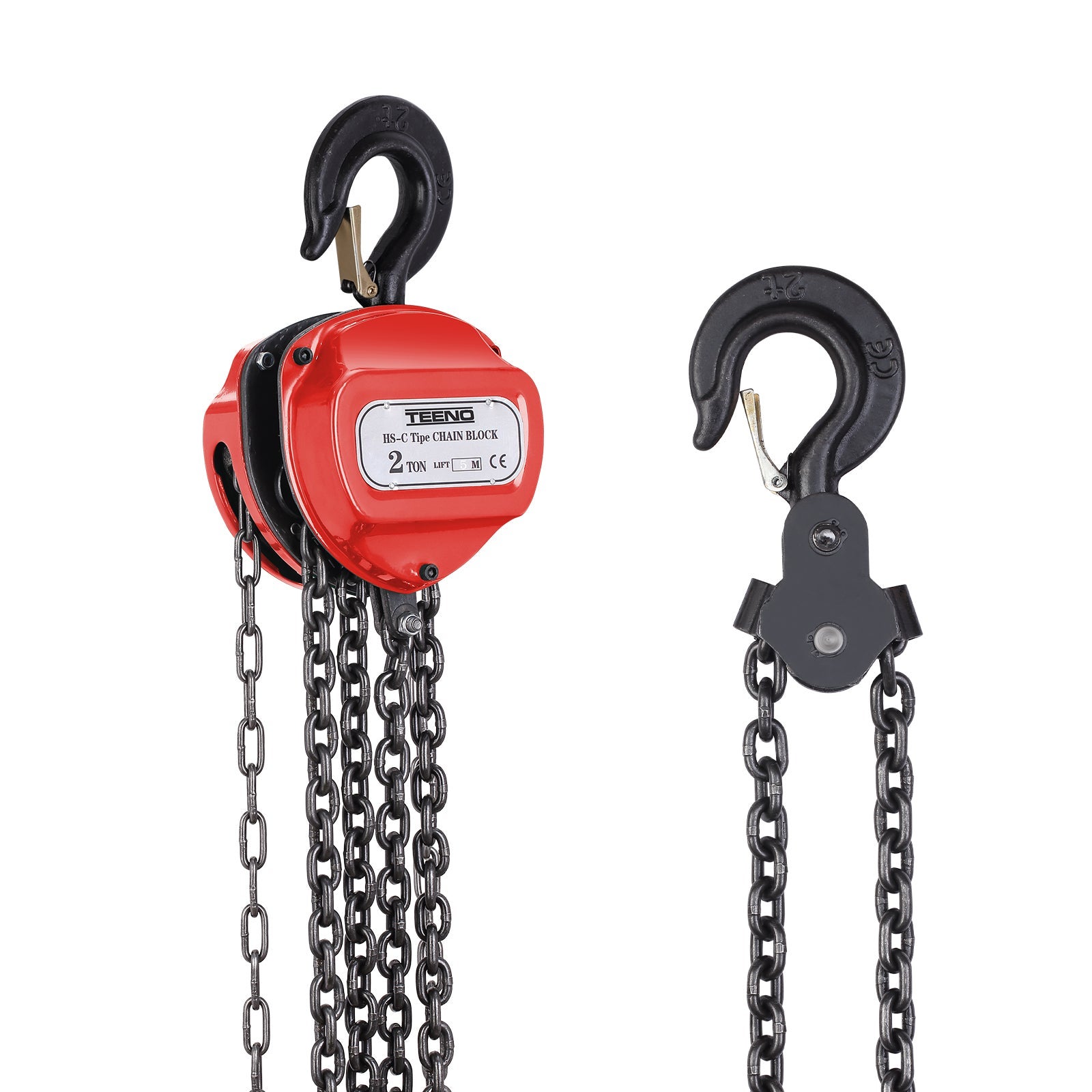 TEENO Palan à Chaîne Manuel Con Gancio Per Carichi Pesanti, 2 Tonnes, Hauteur De Levage 5 M Rouge 96446941
