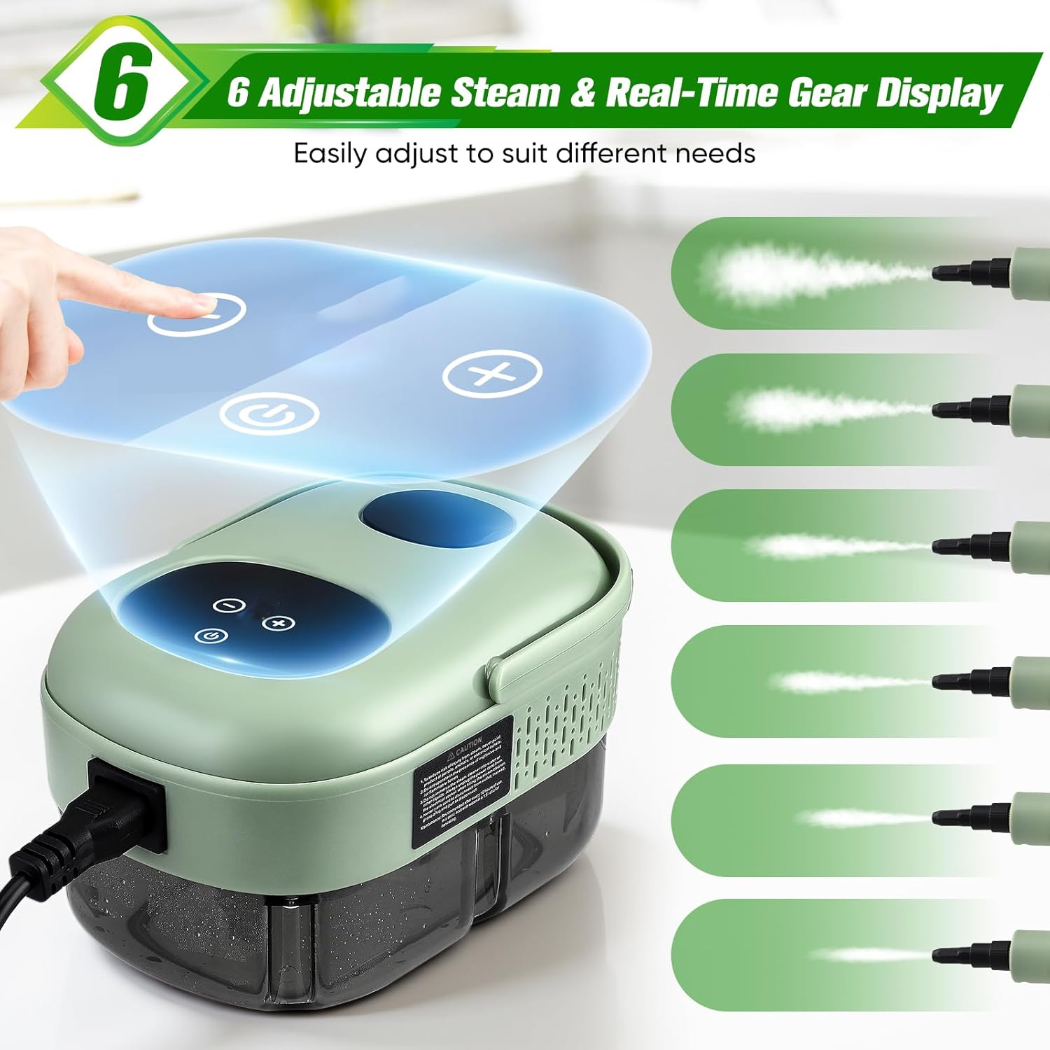 Limpiador a vapor de alta presión de 2500 W con cabezales de cepillo, tanque de agua de 1 L, 6 configuraciones de velocidad, para limpieza del hogar - 6