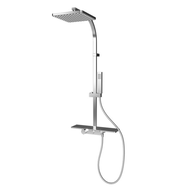 Schulte colonne de douche avec tablette et thermostat intégré, 45x102 cm, douchette à main carrée, pommeau carré orientable, aspect chromé