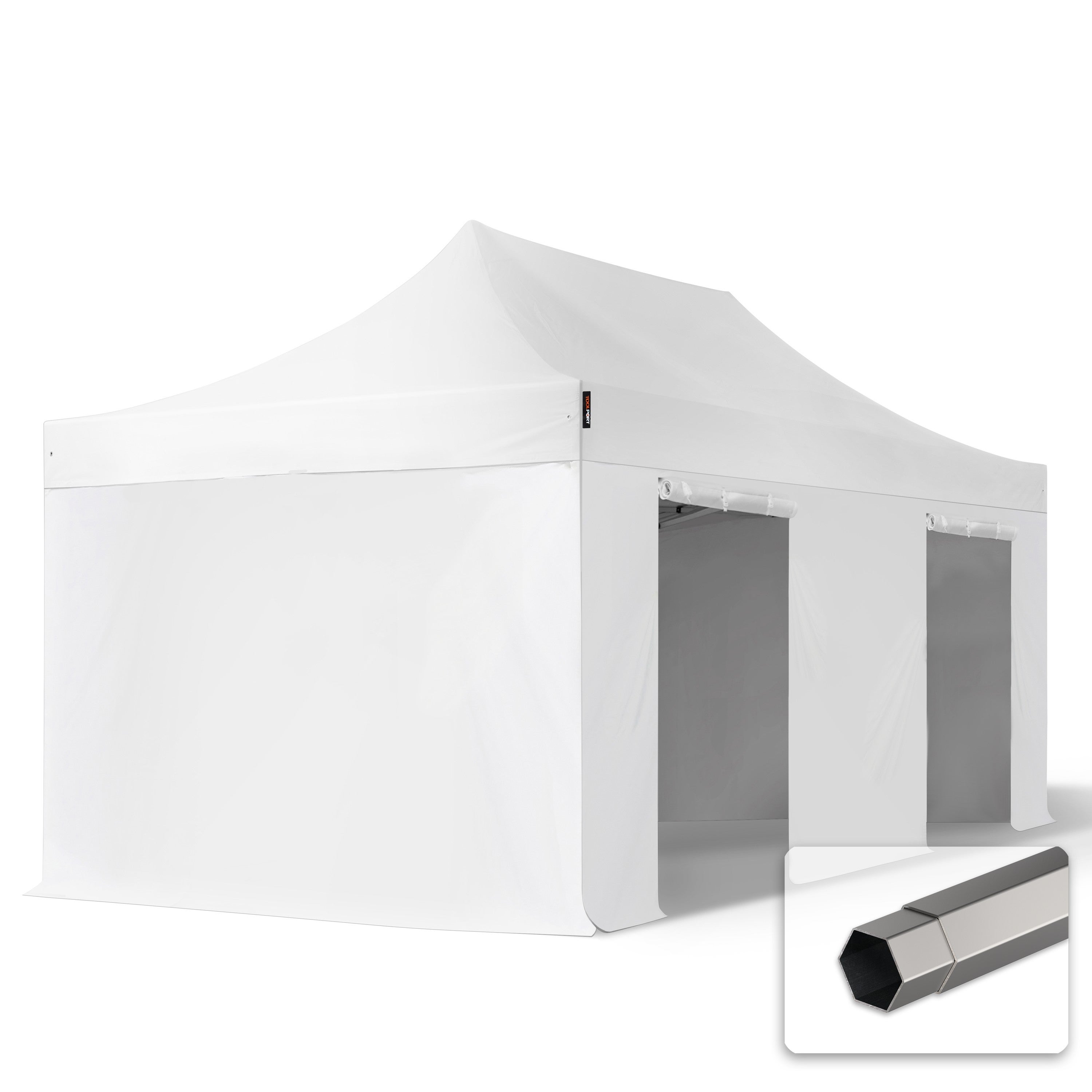 3x6 m Namiot Ekspresowy PREMIUM Stal 40 mm, trudnopalny, ze ścianami bocznymi, bez okien, biały