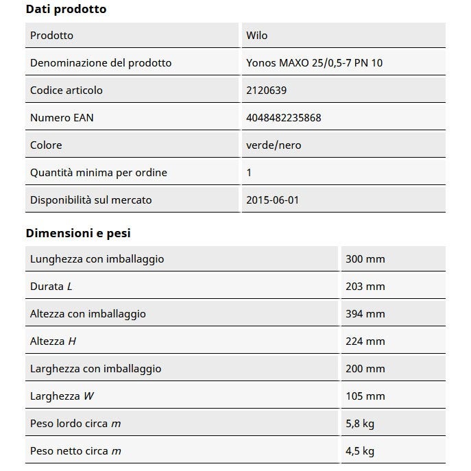 Circolatore YONOS MAXO 25/0,5-7 pn10 - WILO : 2120639 - 3