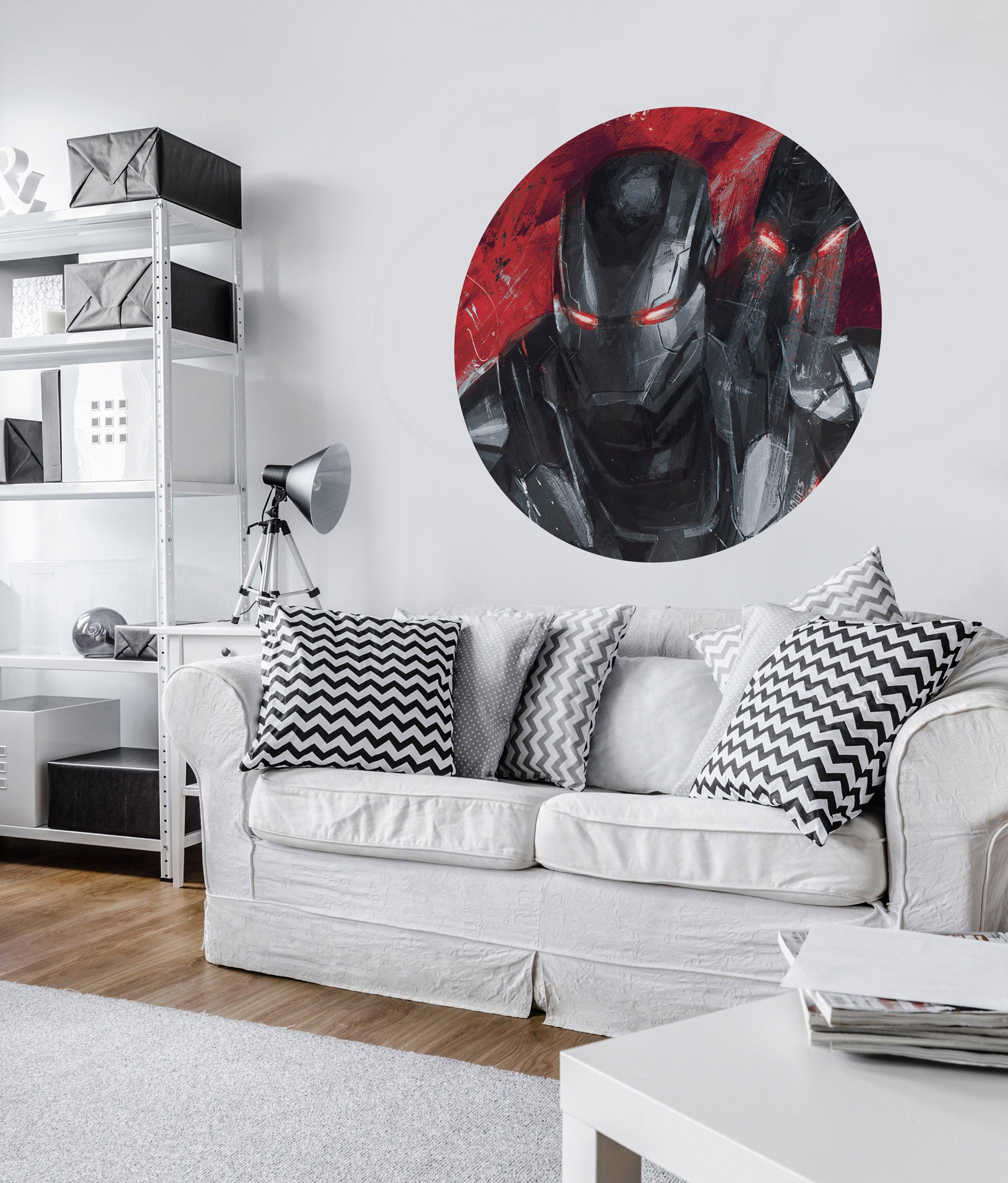Papel pintado panorámico redondo en tela no tejida autoadhesiva de komar - marvel avengers painting war-machine - talla: ⌀125 cm