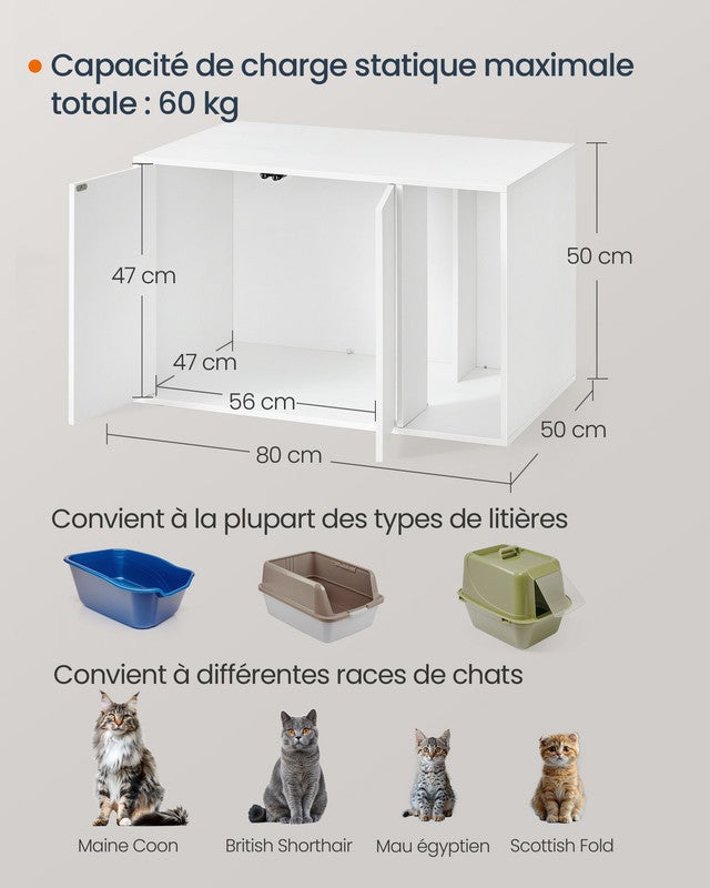 Assemblage Ultra-rapide sans Outils Toolless, Cache-litière, pour Grands Chats, Porte à Ouverture par Pression, Table, Blanc Neige - 5