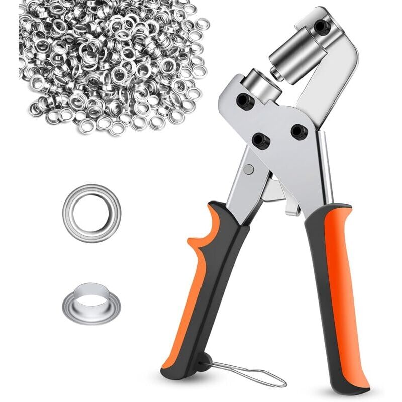 Szczypce do oczek plandekowych, zestaw 300 oczek (10 mm) Szczypce przenośne do oczek tkanin – srebrne
