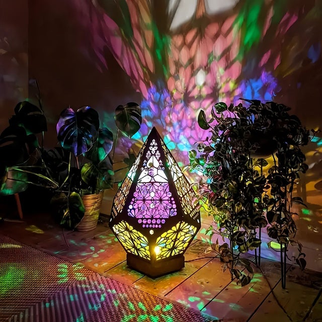 Lampe de sol Polar Star avec chargement USB, style bohème, géométrique, rétro, décorative, LED, diamants colorés, projection 3D, veilleuse