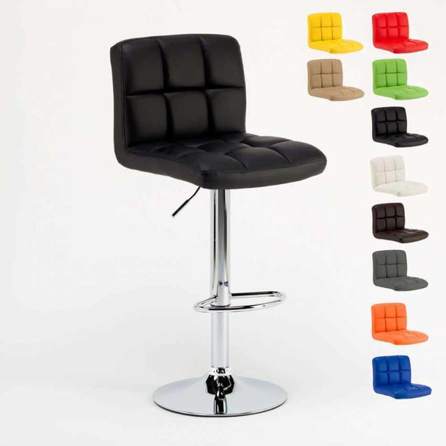 Tabouret de bar cuisine fixe pivotant réglable dossier repose-pied Atlanta - noir