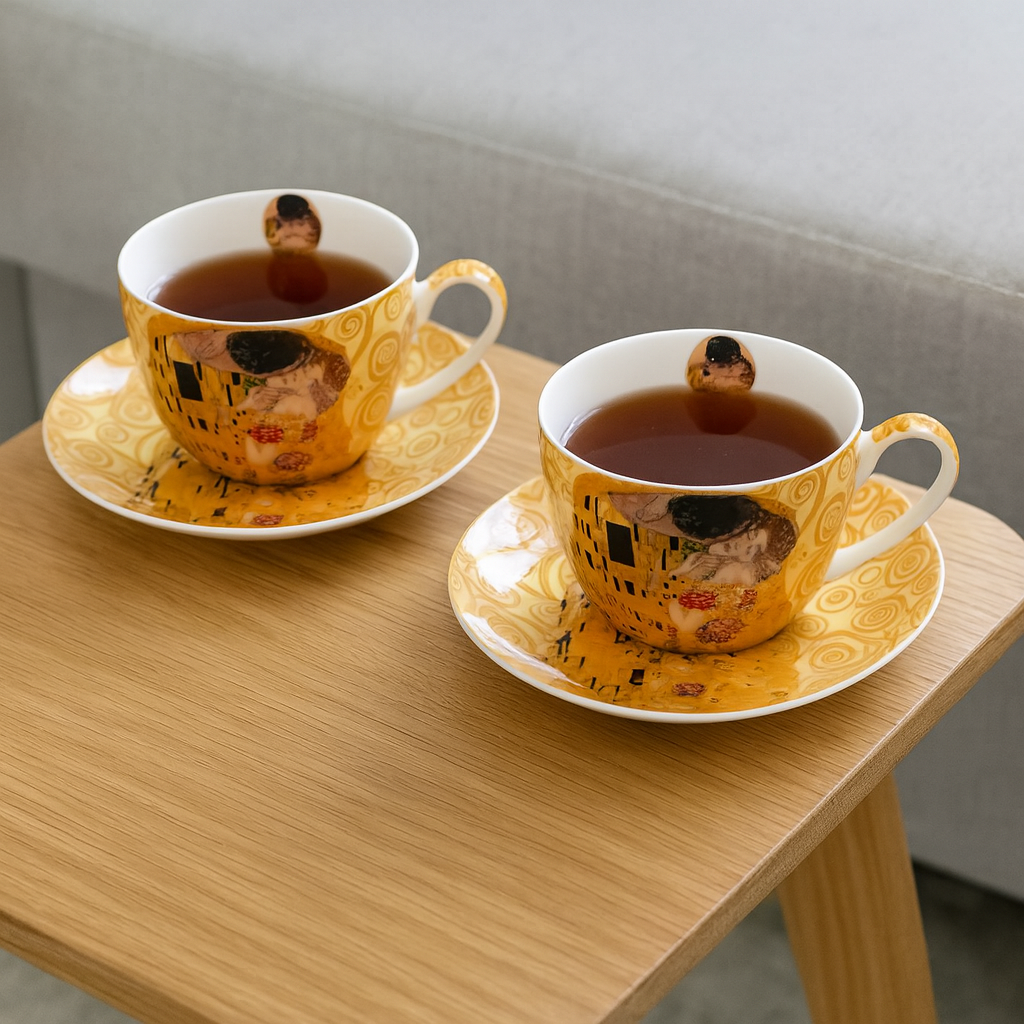 Filiżanki ze spodkami Duo biało - beżowa porcelana kpl. - 2