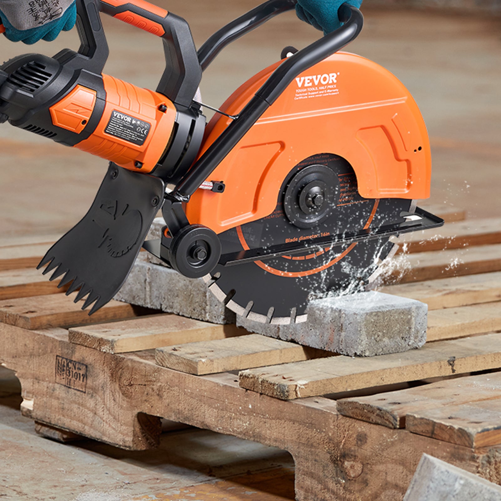 Scie à béton électrique,VEVOR 406mm,scie circulaire puissance élevée 2800Wprofondeur coupe 152mm scie à disque humide/sec conduite d'eau,pompe à eau - 8